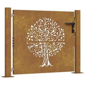 vidaXL Poartă de grădină 100x100 cm, oțel corten, design copac