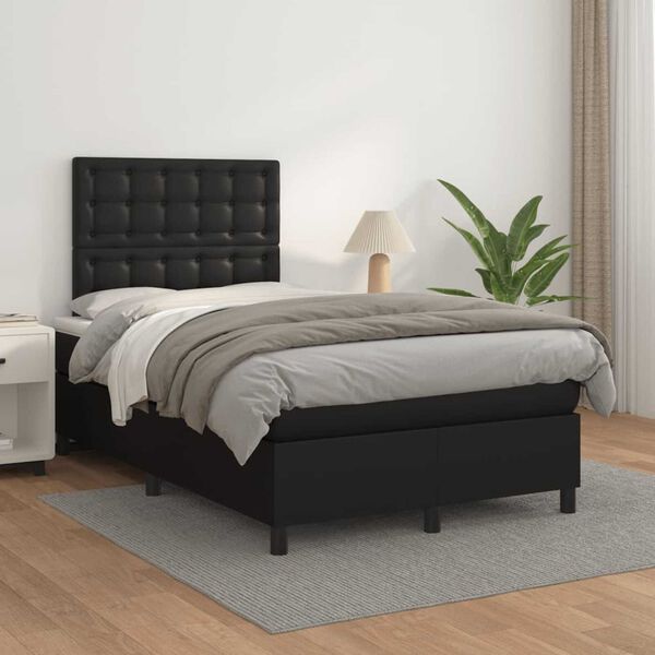 vidaXL Pat box spring cu saltea, negru, 120x190 cm, piele ecologică
