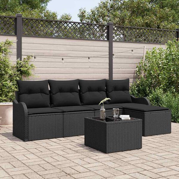 vidaXL Set de canapele pentru grădină cu pernă 6 pcs Bej Rattan poli
