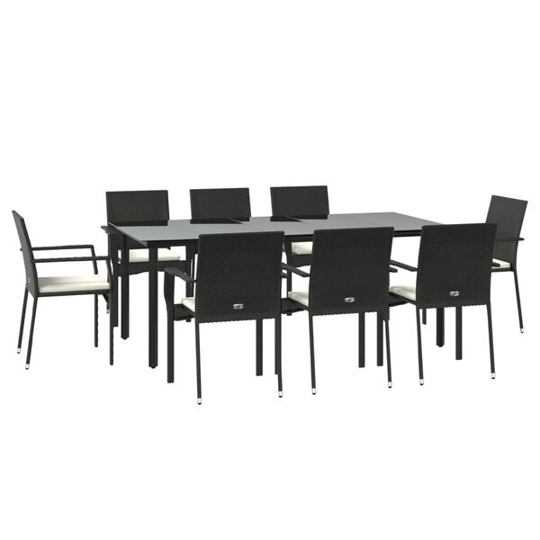 vidaXL Set mobilier de grădină cu perne, 9 piese, negru, poliratan