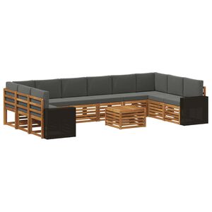 vidaXL Set de canapele de exterior cu pernă 11 pcs Natural și Antracit