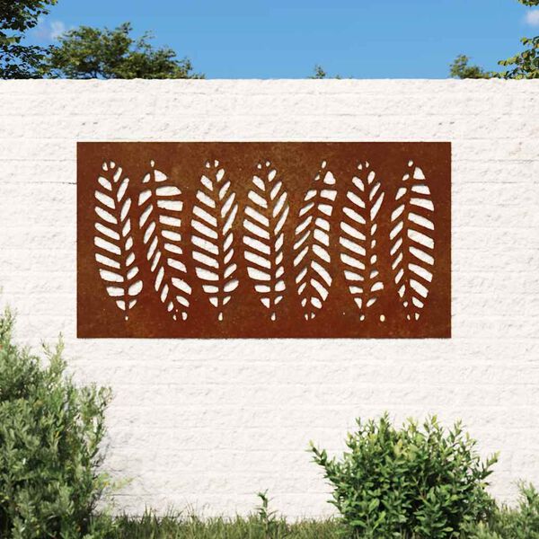 vidaXL Decorație perete de grădină 105x55 cm design frunze oțel Corten