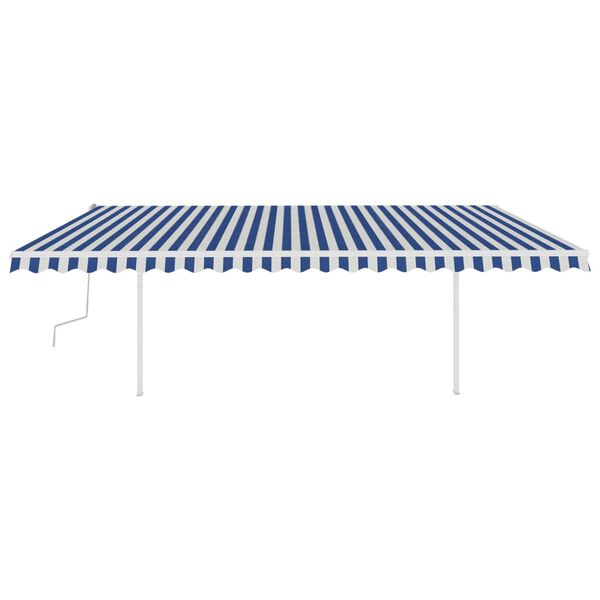 vidaXL Copertină retractabilă manual, cu LED, albastru și alb, 5x3 m