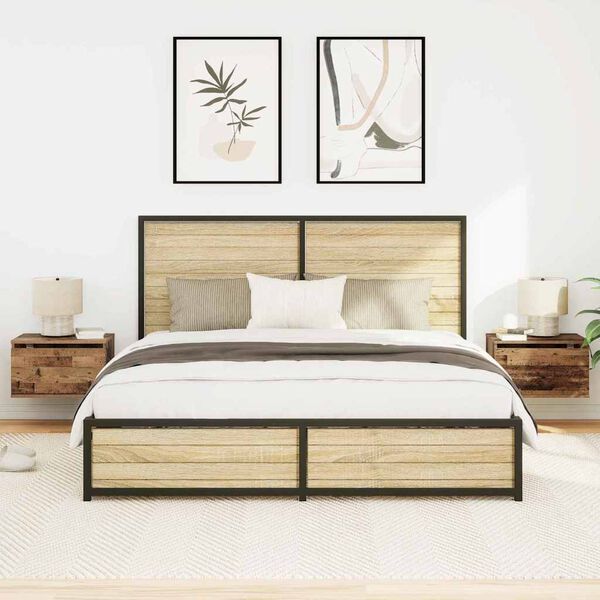 vidaXL Noptieră suspendată cu sertar 2 pcs Lemn vechi Lemn compozit