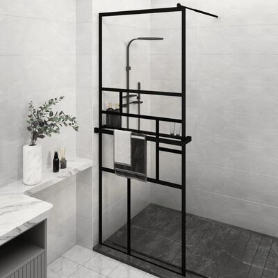 vidaXL Paravan duș walk-in cu raft negru 80x195 cm sticlă ESG/aluminiu