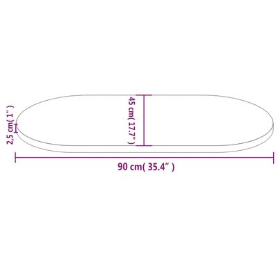 vidaXL Blat de masă, alb, 90x45x2,5 cm, lemn masiv de pin, oval