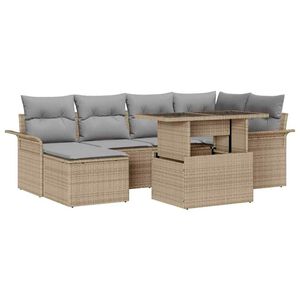 vidaXL Set de canapele pentru grădină cu pernă 7 pcs Bej Rattan poli