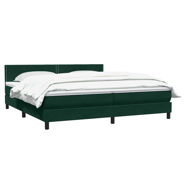 vidaXL Pat box spring cu saltea, verde &icirc;nchis, 200x210 cm, catifea