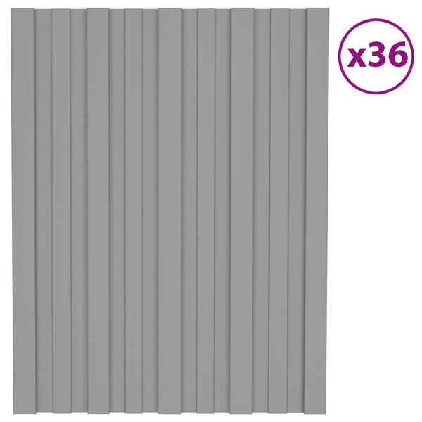vidaXL Panou de acoperiș 36 pcs Gri 60 x 45 cm Oțel galvanizat