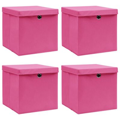 vidaXL Cutii depozitare cu capace 4 buc. roz, 32x32x32 cm, textil