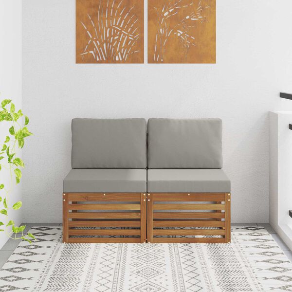vidaXL 2 Bucată Canapea Medie pentru Exterior Lemn Solid de Acacia