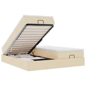 vidaXL Cadru de pat otoman cu saltele crem 180x200cm stofa