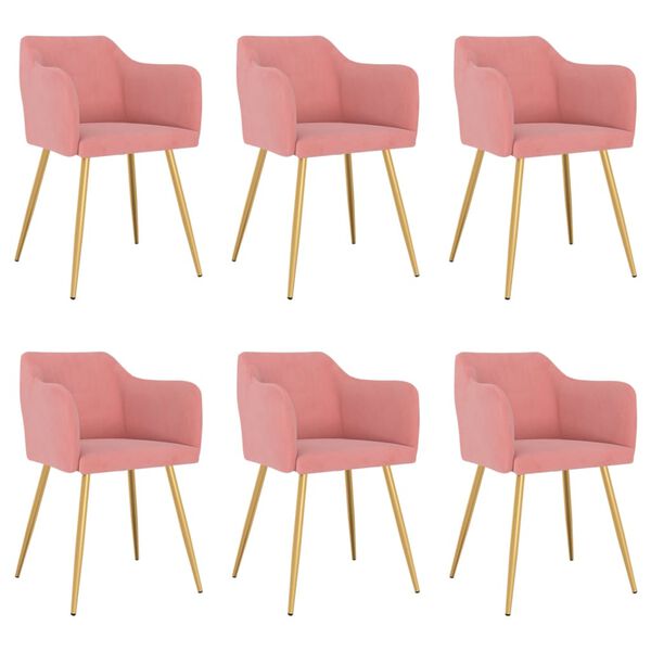 vidaXL Scaune de sufragerie, 6 buc, roz, catifea