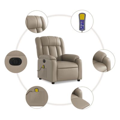 vidaXL Fotoliu electric masaj rabatabil, cappuccino, piele ecologică