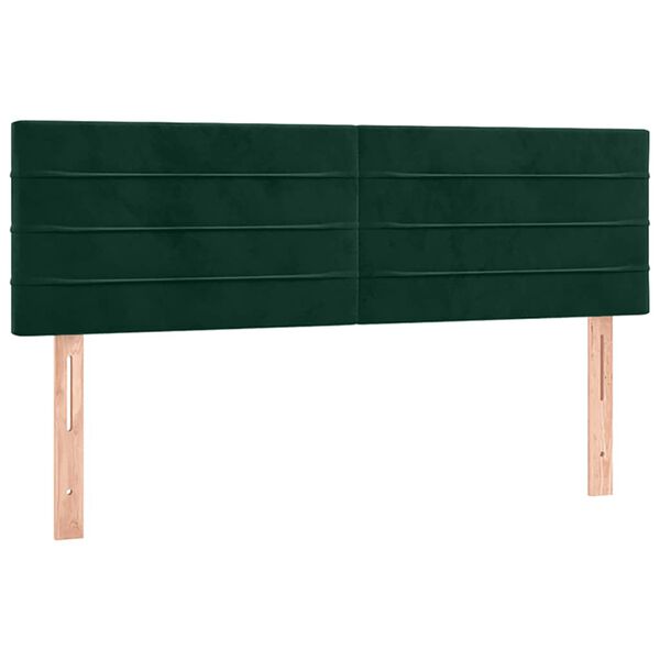 vidaXL Tăblie de pat cu LED, verde &icirc;nchis, 144x5x78/88 cm, catifea
