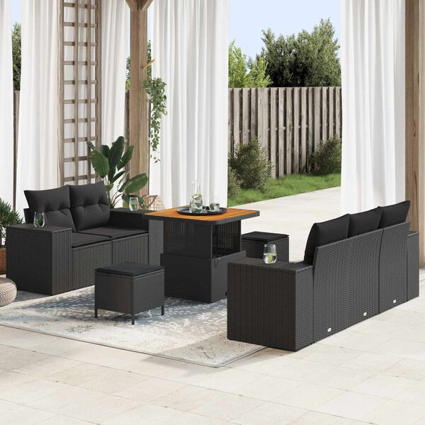vidaXL Set de canapele pentru grădină cu pernă 8 pcs Negru Poli Rattan