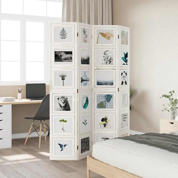 vidaXL Paravan cameră 4 panouri, alb, lemn masiv paulownia