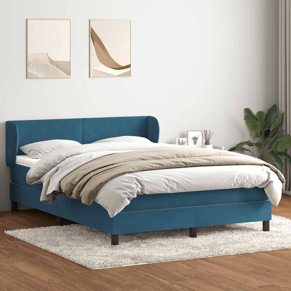 vidaXL Pat box spring cu saltea, albastru &icirc;nchis, 140x210 cm, catifea