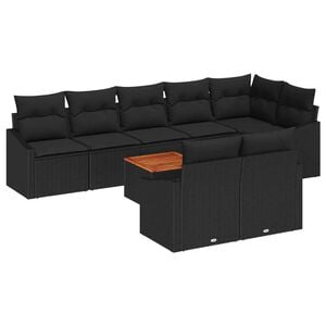vidaXL Set de canapele pentru grădină cu pernă 9 pcs Negru poliratan