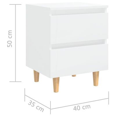 vidaXL Noptieră & picioare lemn masiv pin alb extralucios 40x35x50 cm
