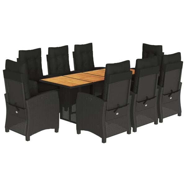 vidaXL Set mobilier de grădină cu perne, 9 piese, negru, poliratan