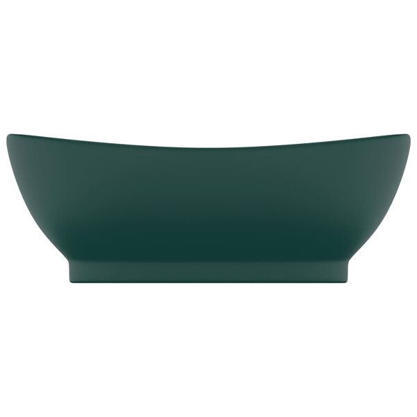 vidaXL Chiuvetă lux preaplin verde închis mat 58,5x39 cm ceramică oval