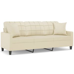 vidaXL Canapea cu 3 locuri cu pernuțe, crem, 180 cm, piele ecologică