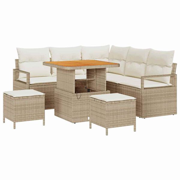 vidaXL Set de canapele pentru grădină cu pernă 8 pcs Bej Rattan poli