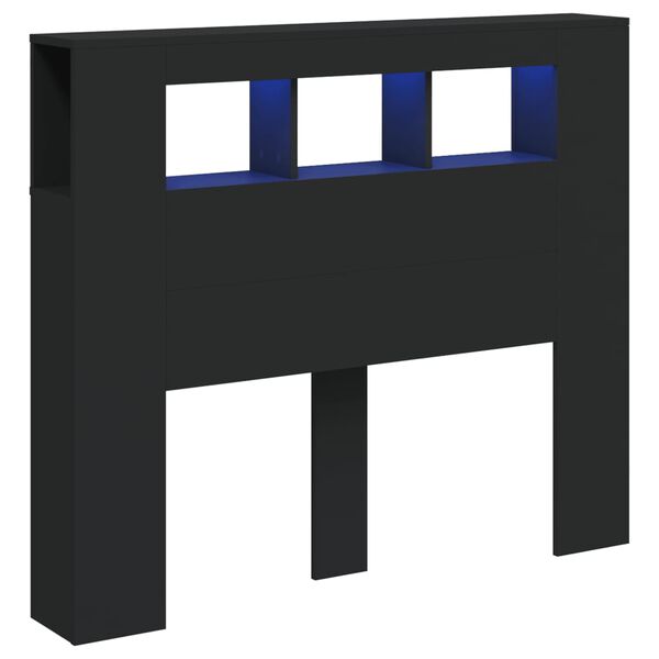 vidaXL Tăblie de pat cu LED, negru, 120x18,5x103,5 cm, lemn