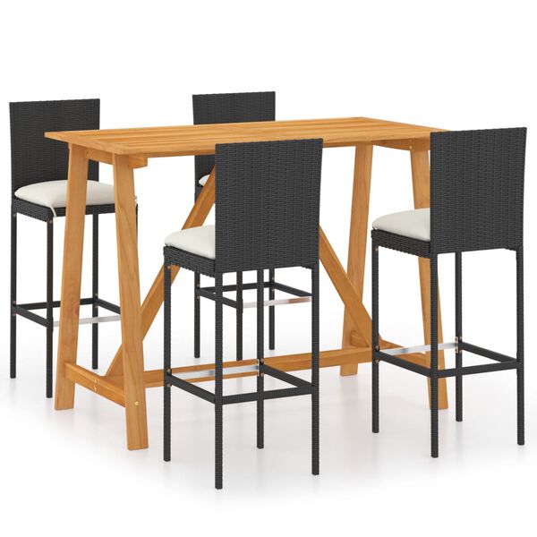 vidaXL Set mobilier bar de grădină cu perne, 5 piese, negru
