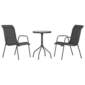 vidaXL Set mobilier de grădină, 3 piese, negru, oțel