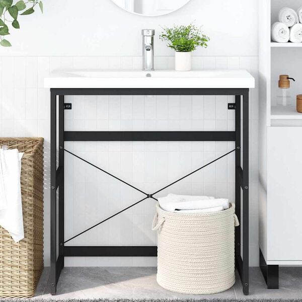 vidaXL Cadru chiuvetă de baie, negru, 79x38x83 cm, fier