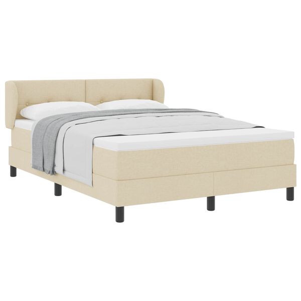 vidaXL Pat cu arcuri cu saltea cu headboard Crem 140 x 200 cm țesătură