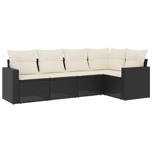 vidaXL Set mobilier de grădină cu perne, 5 piese, negru, poliratan