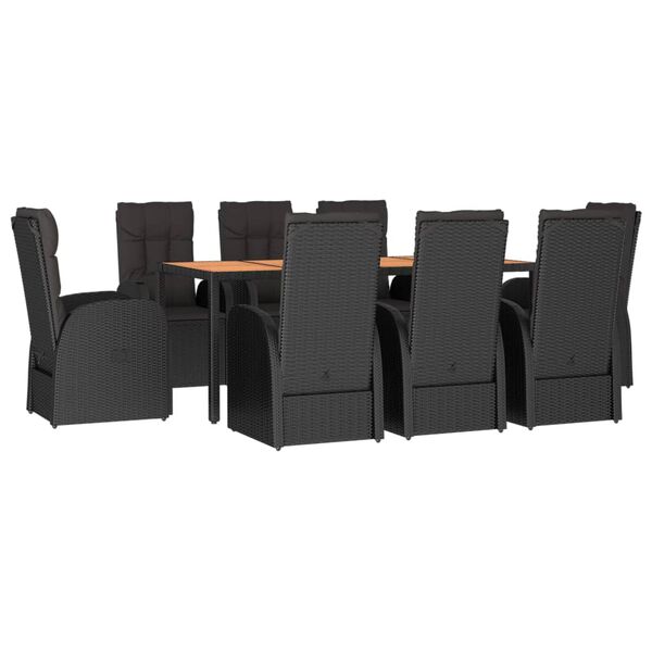 vidaXL Set mobilier de grădină cu perne, 9 piese, negru, poliratan