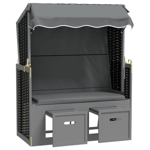 vidaXL Scaun de plajă cu baldachin,antracit&negru,poliratan&lemn masiv