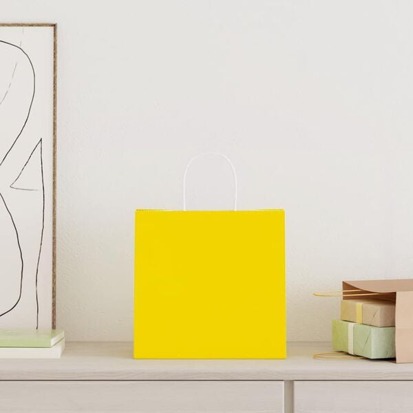 vidaXL Pungi de h&acirc;rtie 250 buc cu m&acirc;nere galbene 26x17x25 cm