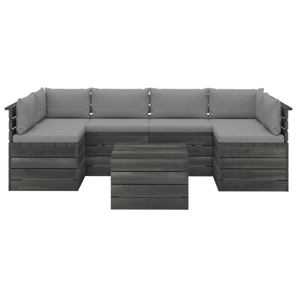 vidaXL Set mobilier de grădină din paleți, cu perne, 7 piese, lemn pin
