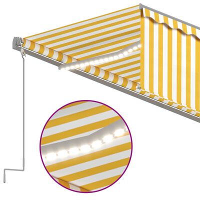 vidaXL Copertină retractabilă manual cu stor&LED, galben&alb, 6x3 m