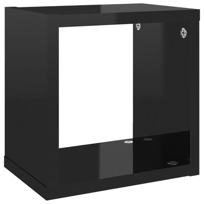 vidaXL Raft de perete cub, 6 piese, negru extralucios, 22x15x22 cm PAL