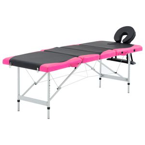 vidaXL Masă pliabilă de masaj, 4 zone, negru și roz, aluminiu