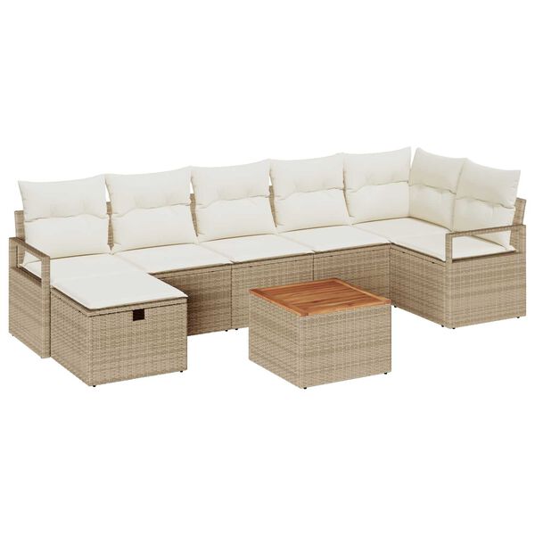 vidaXL Set de canapele pentru grădină cu pernă 8 pcs Bej Rattan poli