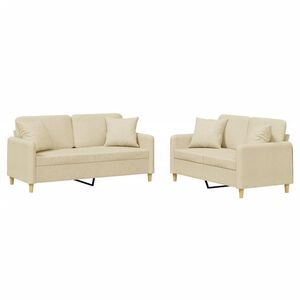 vidaXL Set de canapele cu perne, 2 piese, crem, material textil