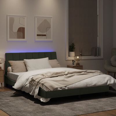 vidaXL Cadru de pat cu lumini LED, gri deschis, 140x190 cm, catifea
