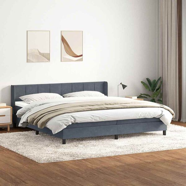 vidaXL Pat box spring cu saltea, gri &icirc;nchis, 200x220 cm, catifea