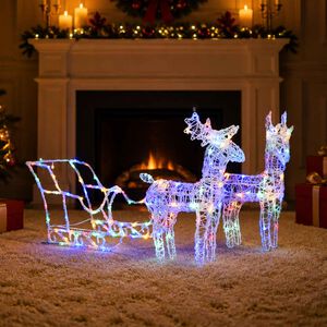 vidaXL Decorațiune de Crăciun reni și sanie 160 LED-uri 130 cm acril
