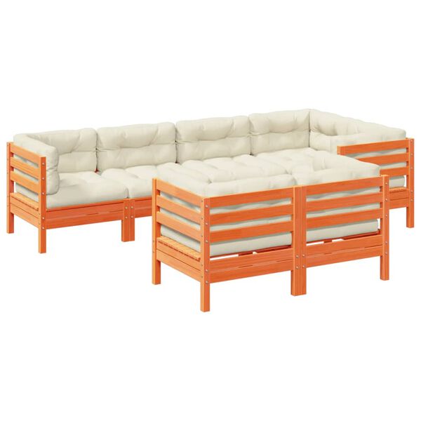 vidaXL Set canapele grădină cu perne, 7 piese, maro, lemn masiv de pin