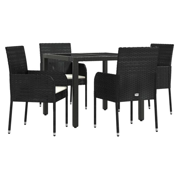vidaXL Set mobilier de grădină cu perne, 5 piese, negru, poliratan