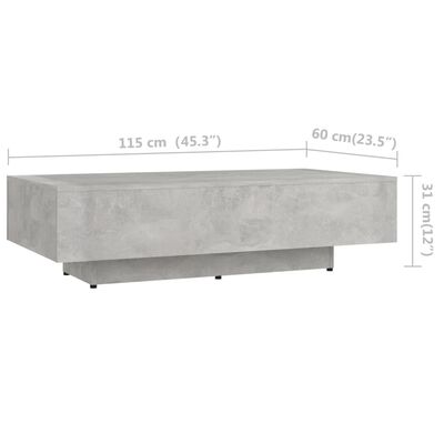 vidaXL Măsuță de cafea, gri beton, 115x60x31 cm, PAL