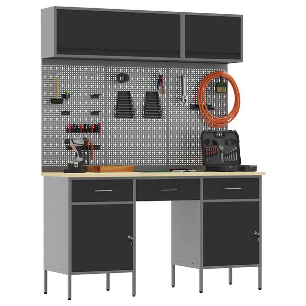 vidaXL Set de dulapuri de lucru cu sertar cu raft Manual 8 pcs Negru